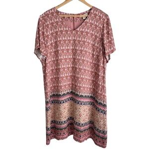 NEW Coldwater Creek Canyon Rose Print Short Sleeve Shift Dress Size 18 Relaxed